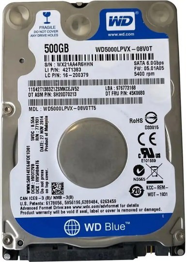 هارد لپتاپی اینترنال WESTERN BLUE 500 gig 2.5″ HDD وسترن بلو استوک برندبهترین کیفیت بازار